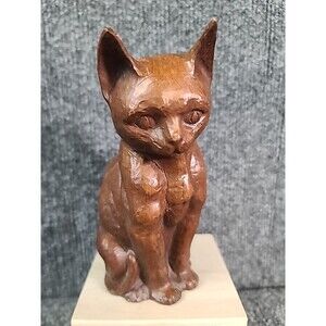 Vintage Solid Heavy 6" Pottery Cat Kitten Sitting Up Figurine Kitchy MCM